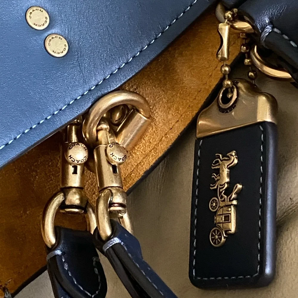 LKNW Coach Rae XL Tote Satchel Glove Tanned Denim Leather Rare Find! - Picture 12 of 16